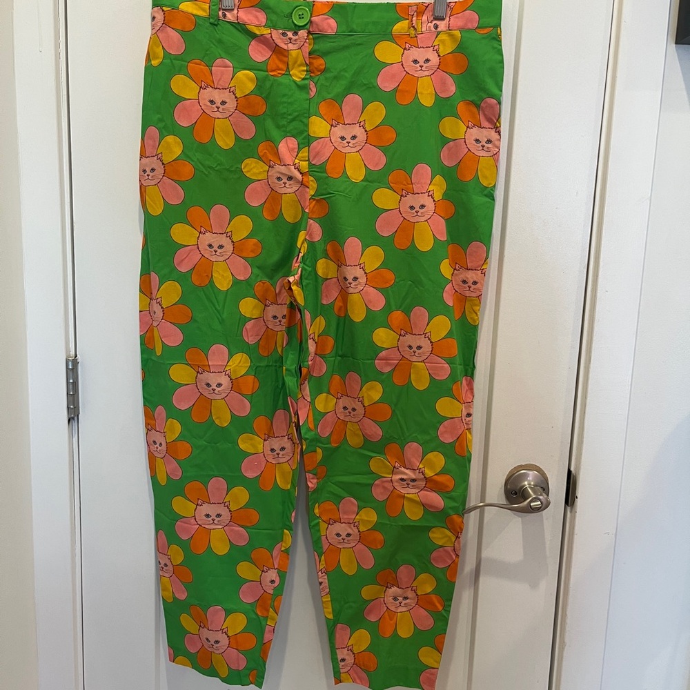 NWT Marisol Muro x ModCloth Green Cat Flower Retro Straight Leg Pants
